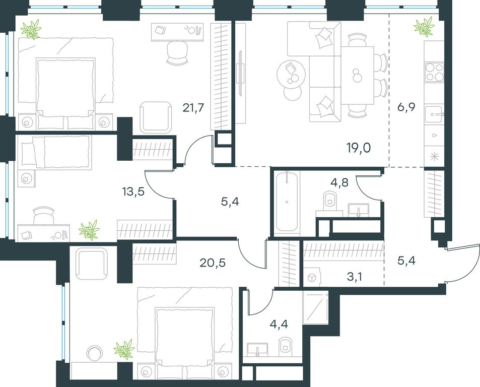 3-BD Apartment Sale, 104.7 sq. m. at Level Zvenigorodskaya, 3rd Silikatny Drive, 6к1, Moscow, Russia #1