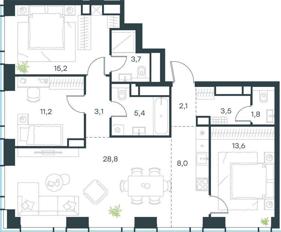 3-BD Apartment Sale, 96.4 sq. m. at Level Zvenigorodskaya, 3rd Silikatny Drive, 6к1, Moscow, Russia #1