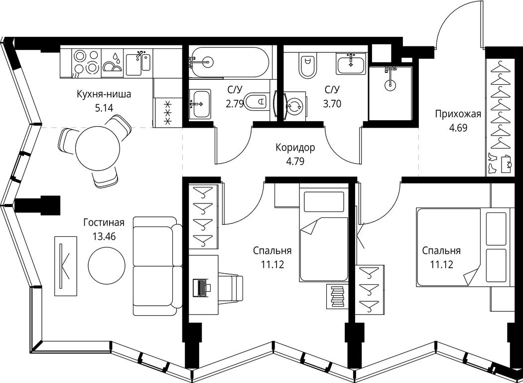 2-BD Apartment Sale, 56.81平方米 at MIRA, Mira Avenue, Moscow, Russia #1