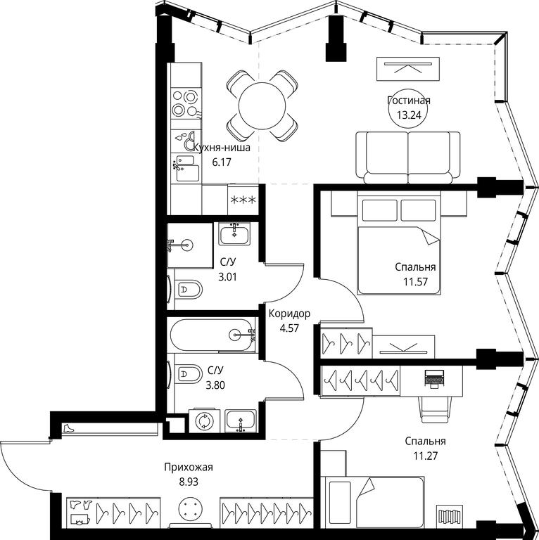2-BD Apartment Sale, 62.56平方米 at MIRA, Mira Avenue, Moscow, Russia #1 2-BD Apartment Sale, 62.56平方米 at MIRA, Mira Avenue, Moscow, Russia #1
