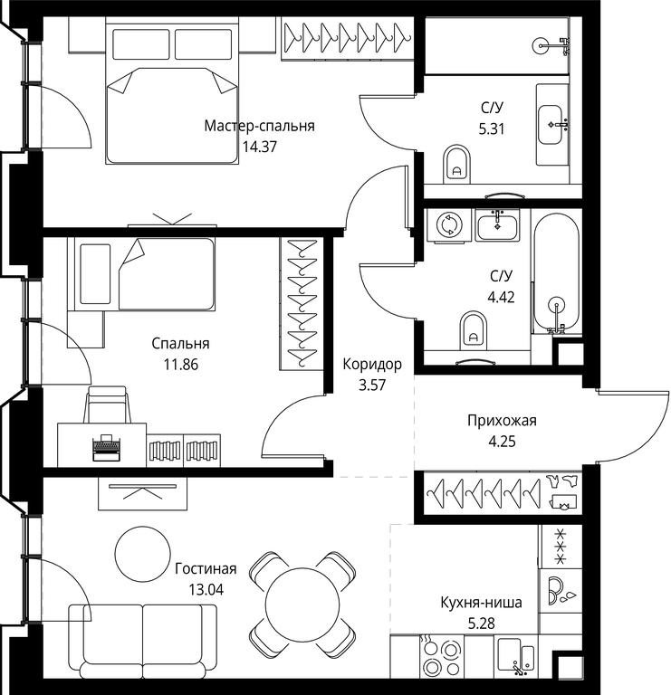 2-BD Apartment Sale, 62.1 sq. m. at MIRA, Mira Avenue, Moscow, Russia #1 2-BD Apartment Sale, 62.1 sq. m. at MIRA, Mira Avenue, Moscow, Russia #1