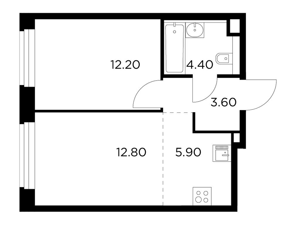 1-BD Apartment Sale, 38.9平方米 at Belyi Grad, Tsentralnaya Street, 1, Mytischi, Moscow Region, Russia #1