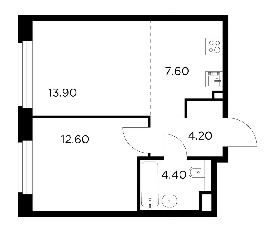 1-BD Apartment Sale, 42.7平方米 at Belyi Grad, Tsentralnaya Street, 1, Mytischi, Moscow Region, Russia #1