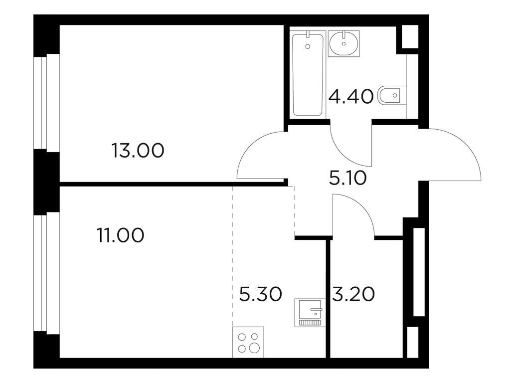 1-BD Apartment Sale, 42 sq. m. at Belyi Grad, Tsentralnaya Street, 1, Mytischi, Moscow Region, Russia #1