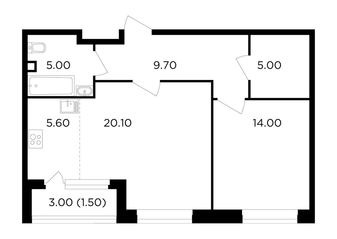 1-BD Apartment Sale, 60.9 sq. m. at Filatov Lug, zhiloy kompleks Filatov Lug, Moskovskiy Settlement, Moscow, Russia #1