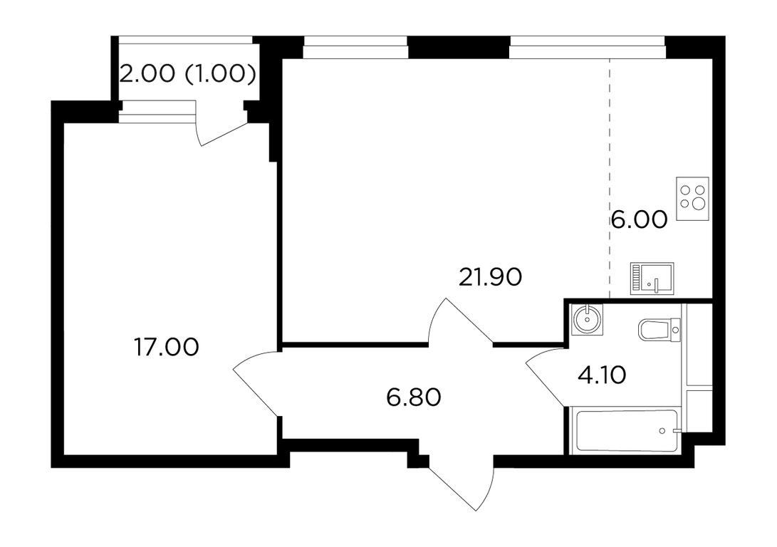 1-BD Apartment Sale, 56.8平方米 at Filatov Lug, zhiloy kompleks Filatov Lug, Moskovskiy Settlement, Moscow, Russia #1