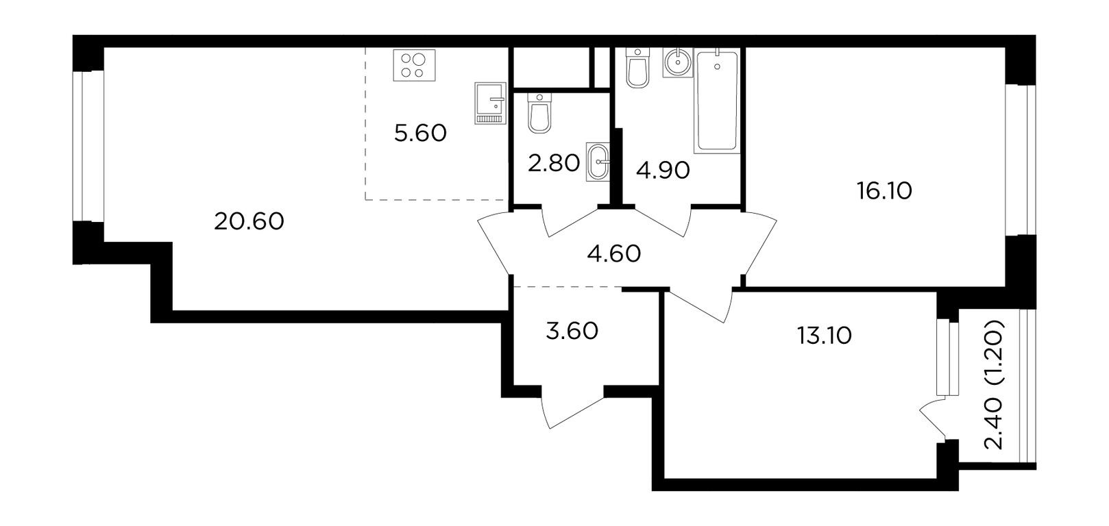 2-BD Apartment Sale, 72.5 sq. m. at Filatov Lug, zhiloy kompleks Filatov Lug, Moskovskiy Settlement, Moscow, Russia #1