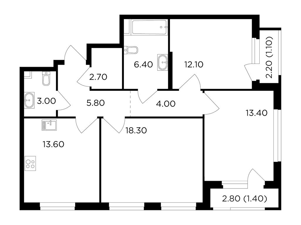 3-BD Apartment Sale, 81.8平方米 at Filatov Lug, zhiloy kompleks Filatov Lug, Moskovskiy Settlement, Moscow, Russia #1