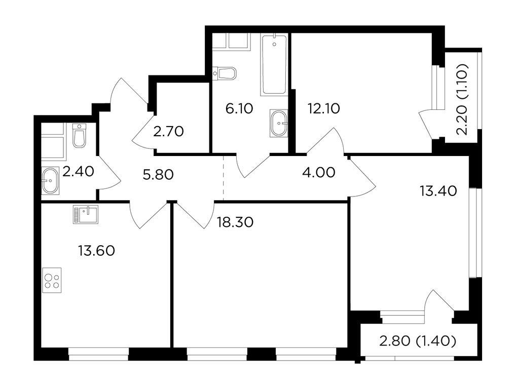 3-BD Apartment Sale, 80.9平方米 at Filatov Lug, zhiloy kompleks Filatov Lug, Moskovskiy Settlement, Moscow, Russia #1
