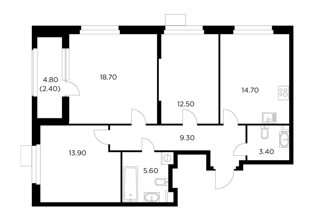3-BD Apartment Sale, 80.5平方米 at Novoe Medvedkovo, Novoe Medvedkovo Residential Complex, mikrorayon 17A, Mytischi, Moscow Region, Russia #1
