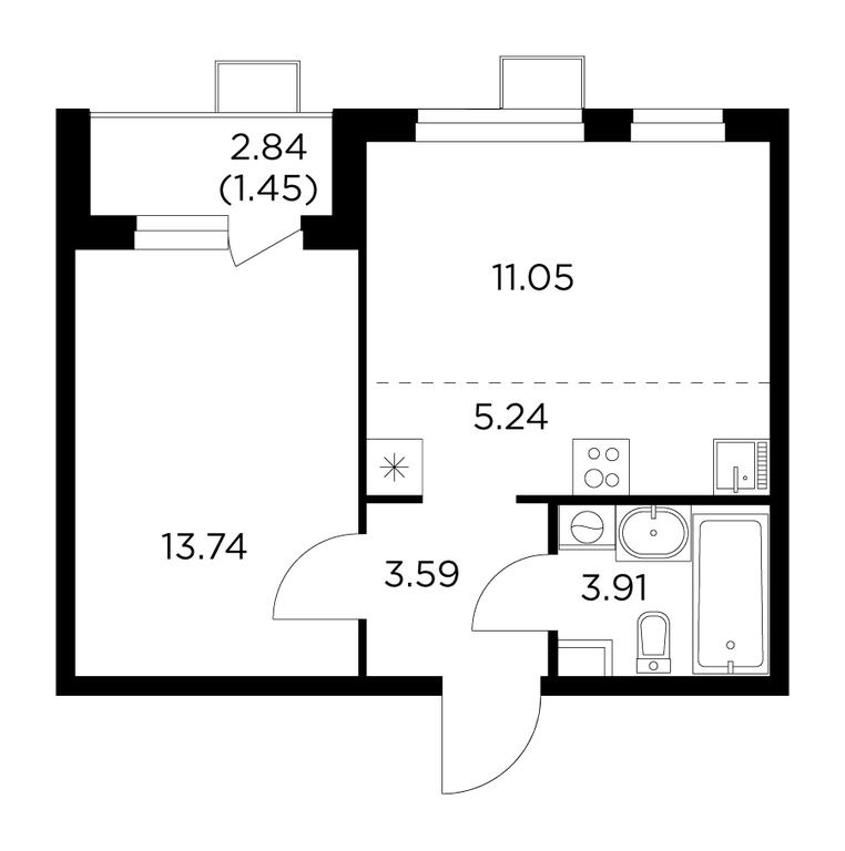 1-BD Apartment Sale, 38.95 sq. m. at Novoe Pushkino, mikrorayon Novoye Pushkino, Pushkino, Moscow Region, Russia #1