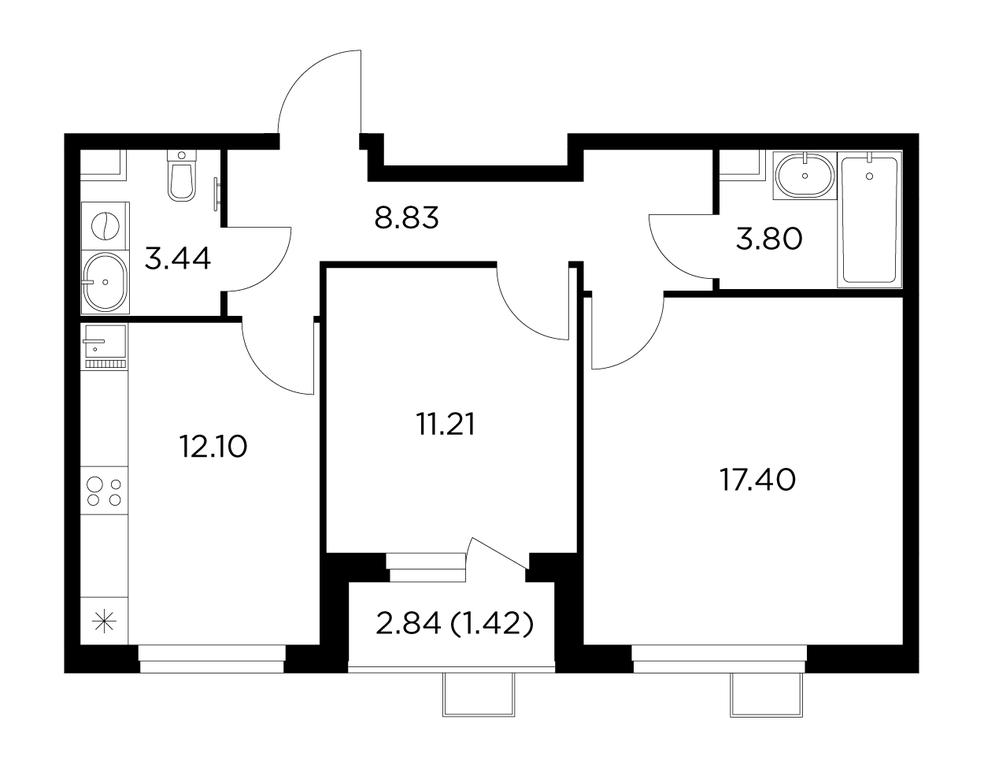 2-BD Apartment Sale, 58.3平方米 at Novoe Pushkino, mikrorayon Novoye Pushkino, Pushkino, Moscow Region, Russia #1