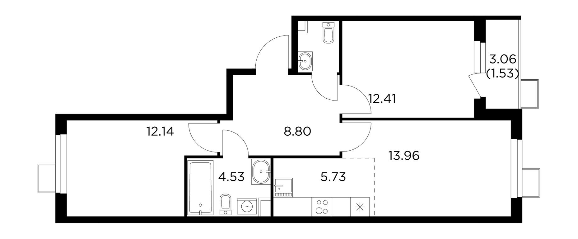 2-BD Apartment Sale, 60.9平方米 at Novoe Pushkino, mikrorayon Novoye Pushkino, Pushkino, Moscow Region, Russia #1