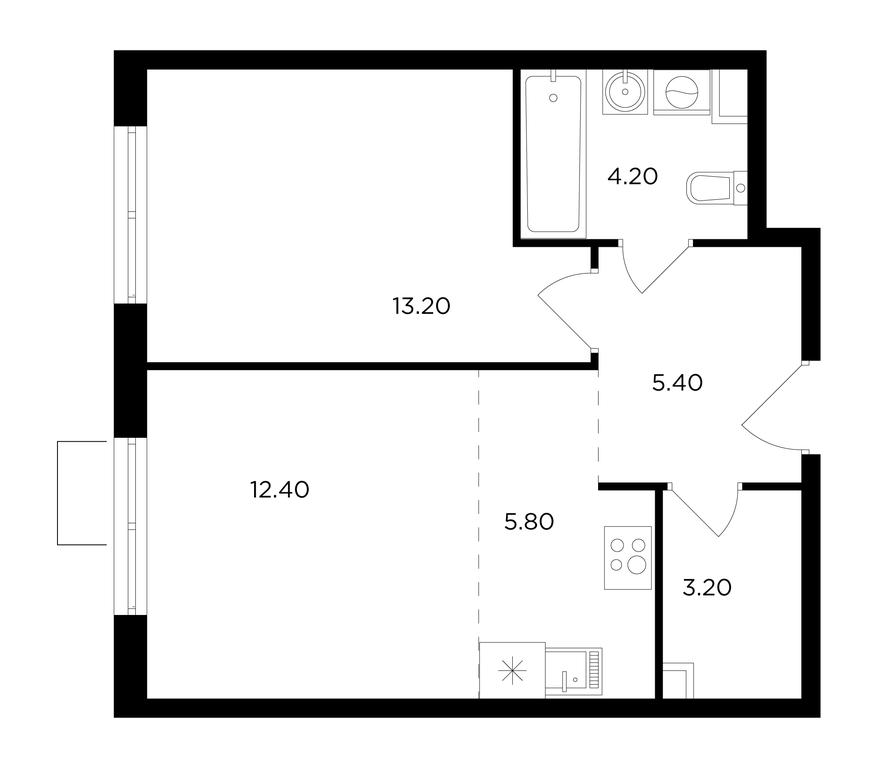 1-BD Apartment Sale, 44.1平方米 at Milovidnoe, zhiloy kompleks Milovidnoye, Settlement of Razvilka, Leninskiy City District, Moscow Region, Russia #1