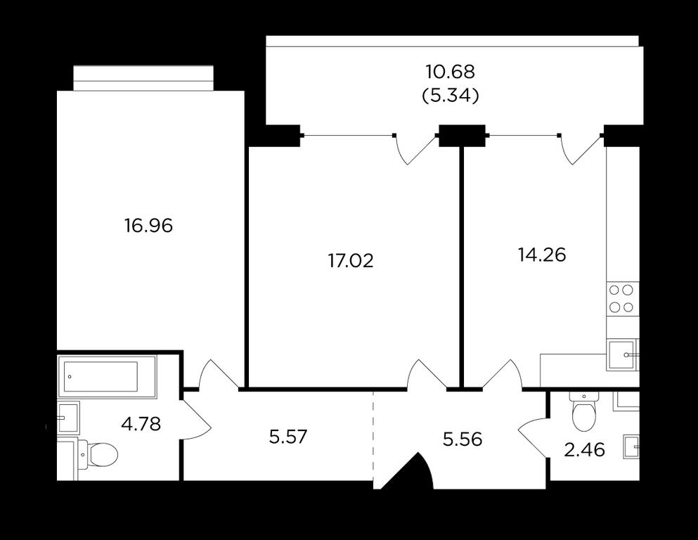 2-BD Apartment Sale, 71.5平方米 at RiverSky, Vostochnaya Street, 4Ак1, Moscow, Russia #1