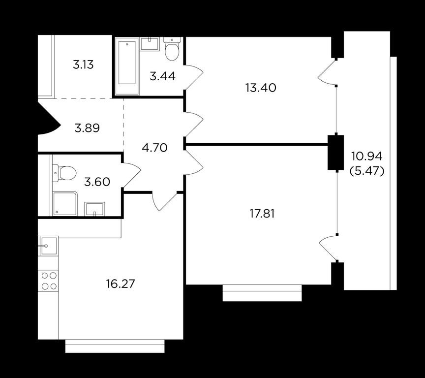 2-BD Apartment Sale, 71.7平方米 at RiverSky, Vostochnaya Street, 4Ак1, Moscow, Russia #1