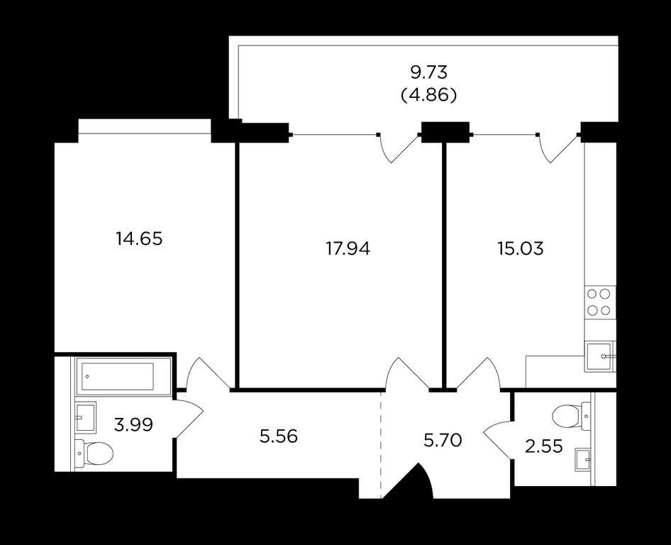 2-BD Apartment Sale, 72平方米 at RiverSky, Vostochnaya Street, 4Ак1, Moscow, Russia #1