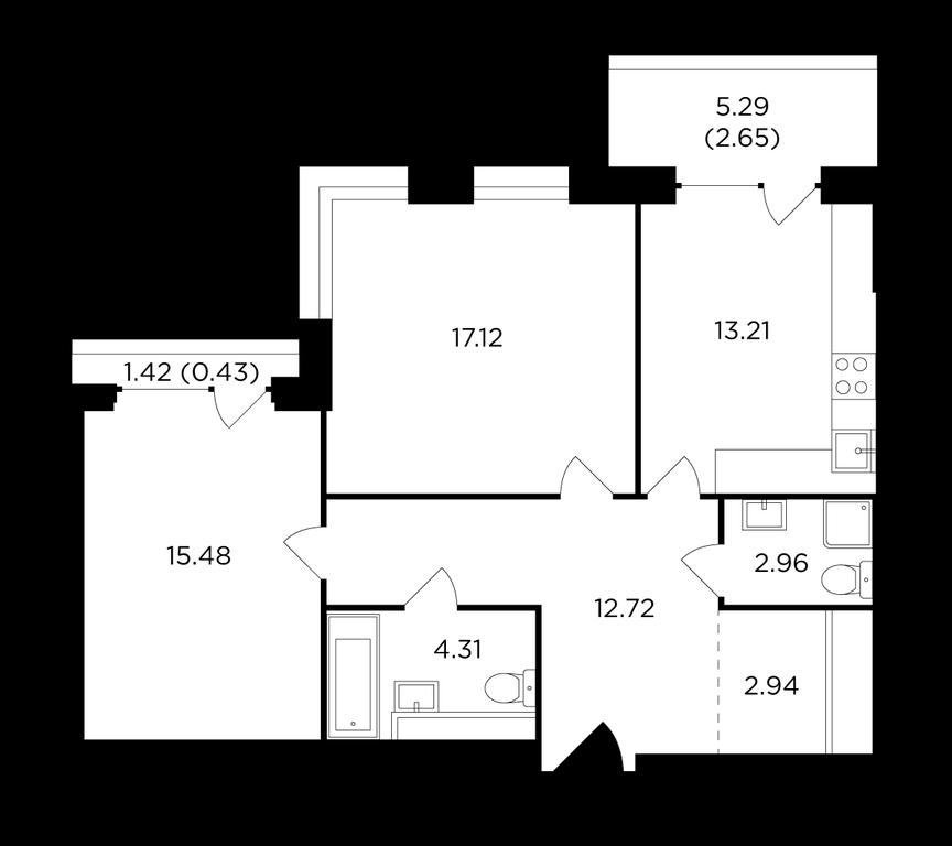 2-BD Apartment Sale, 72.5平方米 at RiverSky, Vostochnaya Street, 4Ак1, Moscow, Russia #1