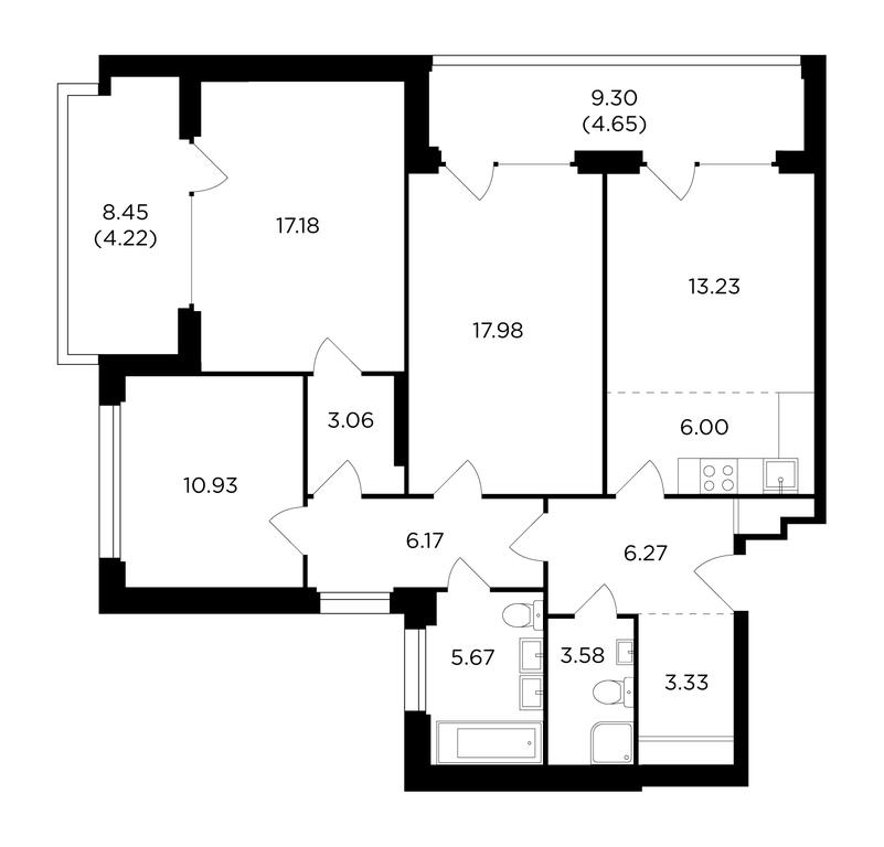3-BD Apartment Sale, 100.8平方米 at RiverSky, Vostochnaya Street, 4Ак1, Moscow, Russia #1