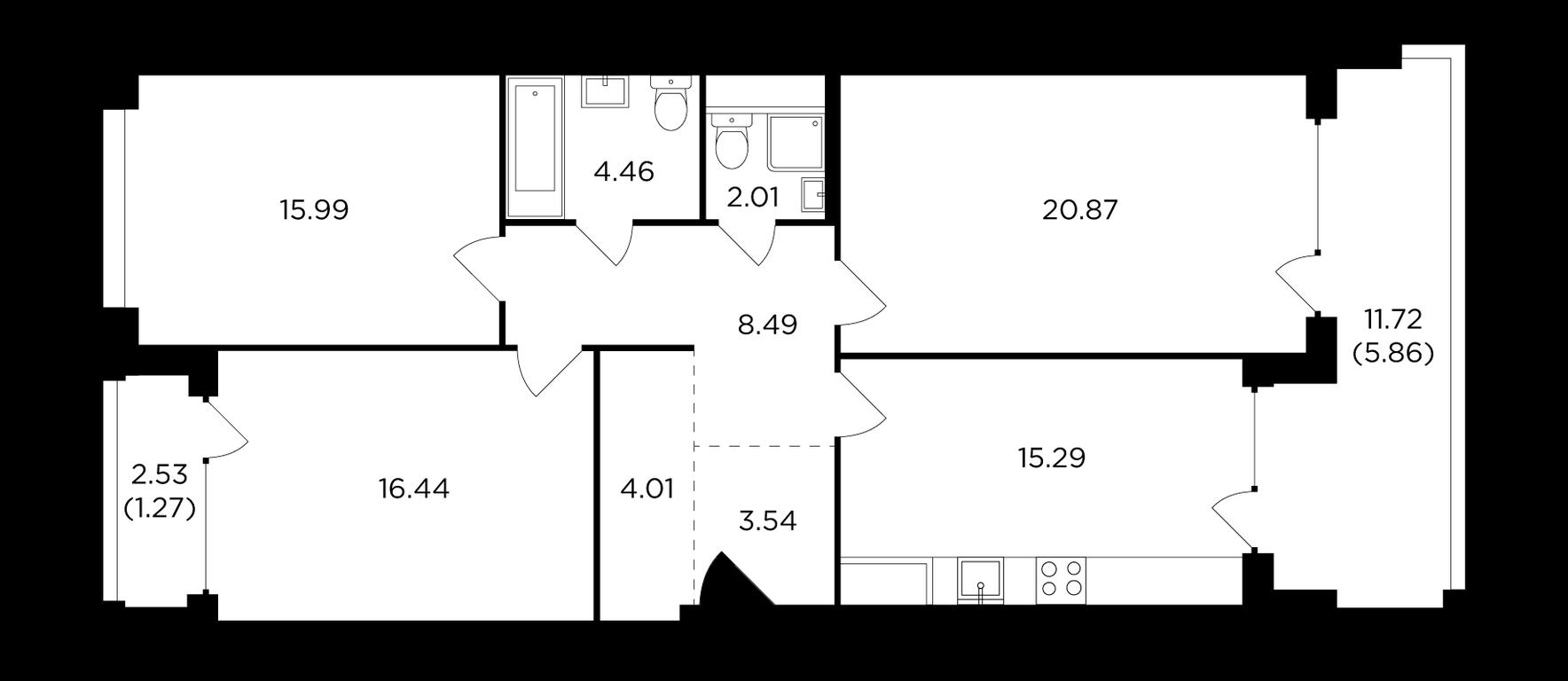 3-BD Apartment Sale, 99.9平方米 at RiverSky, Vostochnaya Street, 4Ак1, Moscow, Russia #1