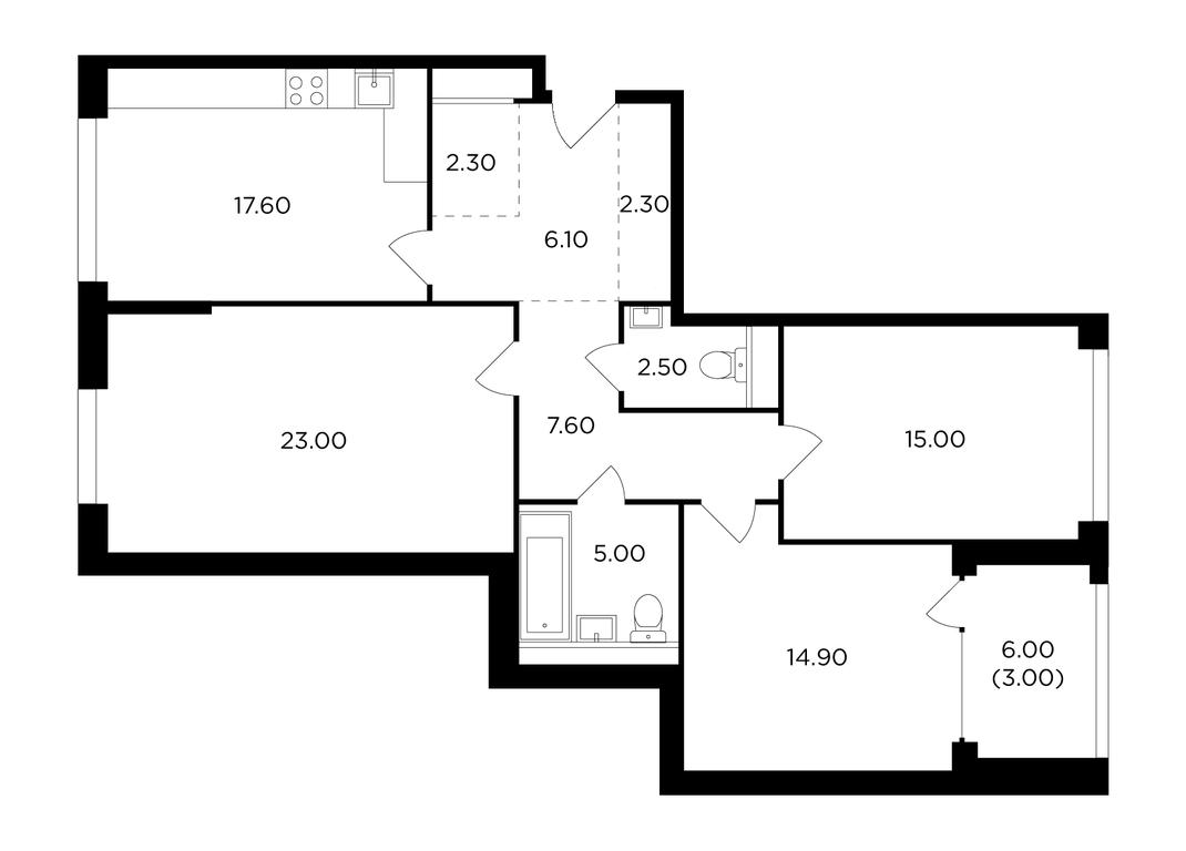 3-BD Apartment Sale, 99.3 sq. m. at RiverSky, Vostochnaya Street, 4Ак1, Moscow, Russia #1