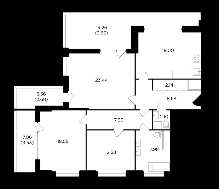 3-BD Apartment Sale, 119.6 sq. m. at RiverSky, Vostochnaya Street, 4Ак1, Moscow, Russia #1