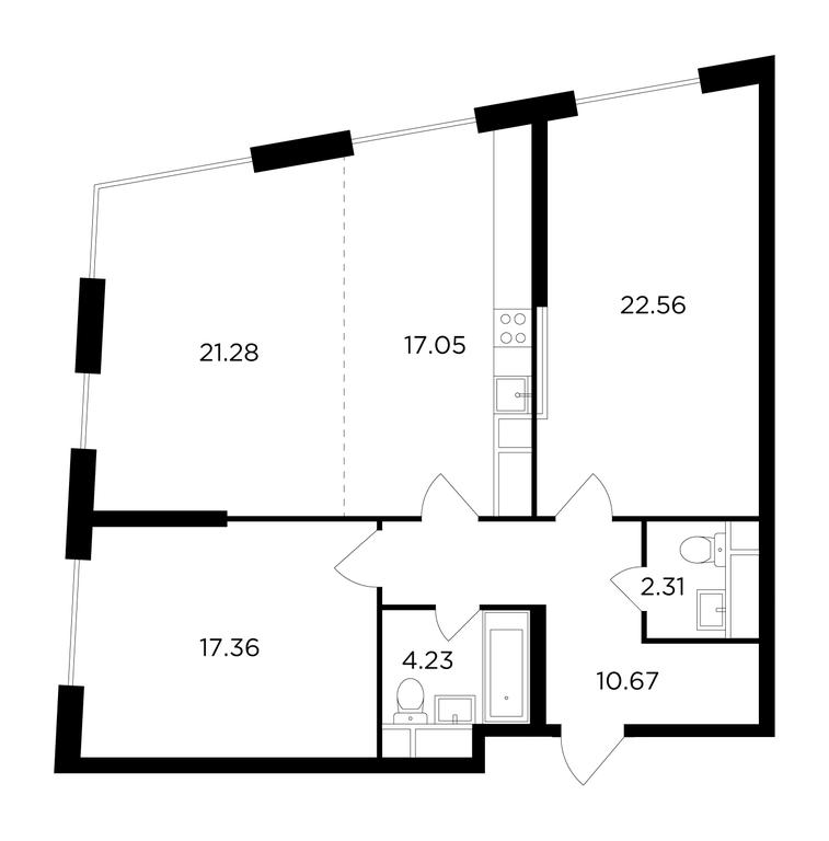 3-BD Apartment Sale, 93.6 sq. m. at KutuzovGRAD II, Petra Alekseyeva Street, 12с1, Moscow, Russia #1