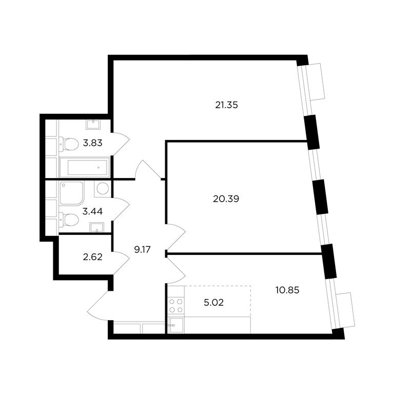 2-BD Apartment Sale, 76.8 sq. m. at TopHills, Elektrolitny Drive, 7Ас3, Moscow, Russia #1 2-BD Apartment Sale, 76.8 sq. m. at TopHills, Elektrolitny Drive, 7Ас3, Moscow, Russia #1