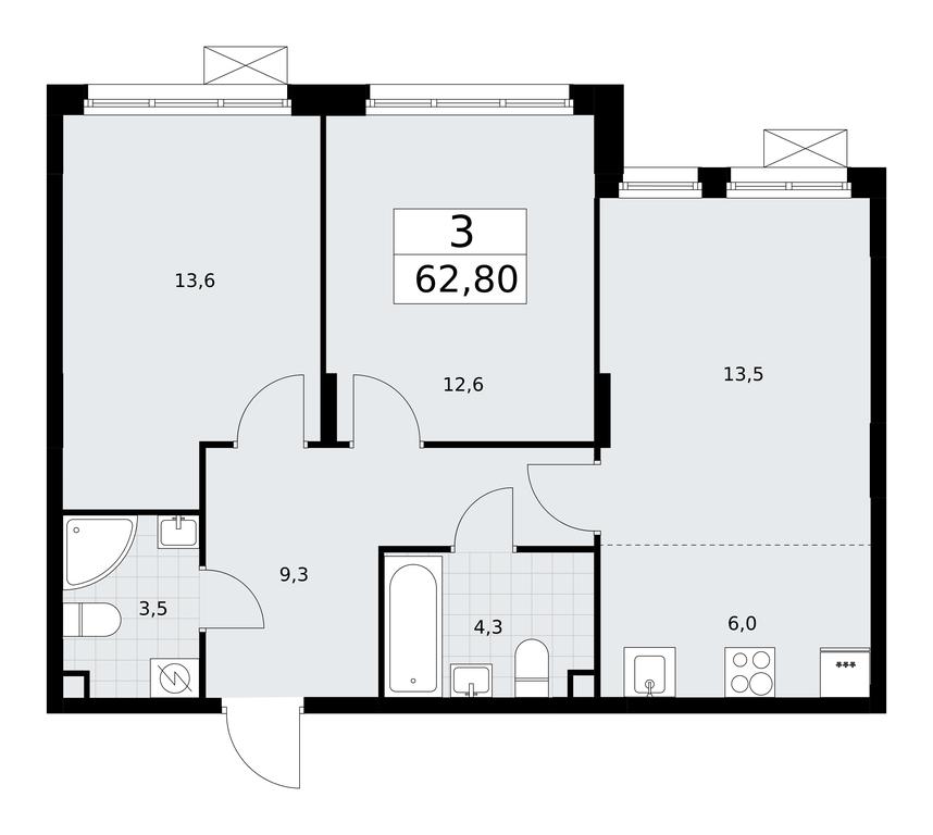2-BD Apartment Sale, 62.8平方米 at Dzen-Kvartaly, ulitsa Aleksandry Monakhovoy, 2/3, Sosenskoye Settlement, Moscow, Russia #2