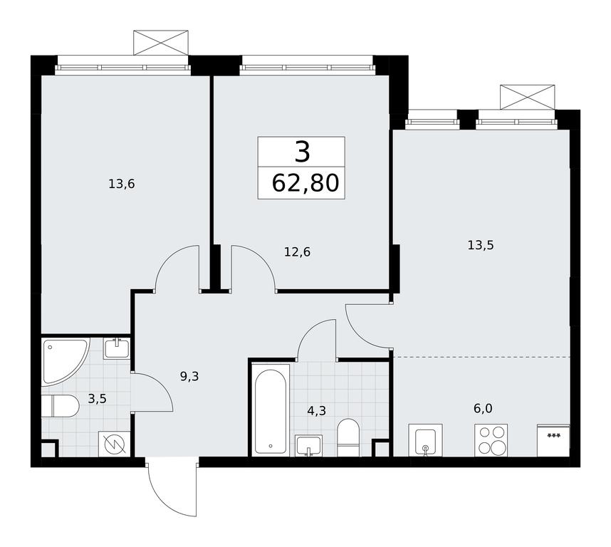 2-BD Apartment Sale, 62.8平方米 at Dzen-Kvartaly, ulitsa Aleksandry Monakhovoy, 2/3, Sosenskoye Settlement, Moscow, Russia #1