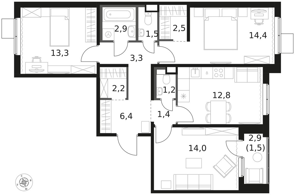 3-BD Apartment Sale, 77.4 sq. m. at 1 Himkinskij, zhiloy kompleks 1-y Khimkinskiy, kvartal Mezhdunarodny, mikrorayon Klyazma-Starbeyevo, Khimki, Moscow Region, Russia #1 3-BD Apartment Sale, 77.4 sq. m. at 1 Himkinskij, zhiloy kompleks 1-y Khimkinskiy, kvartal Mezhdunarodny, mikrorayon Klyazma-Starbeyevo, Khimki, Moscow Region, Russia #1