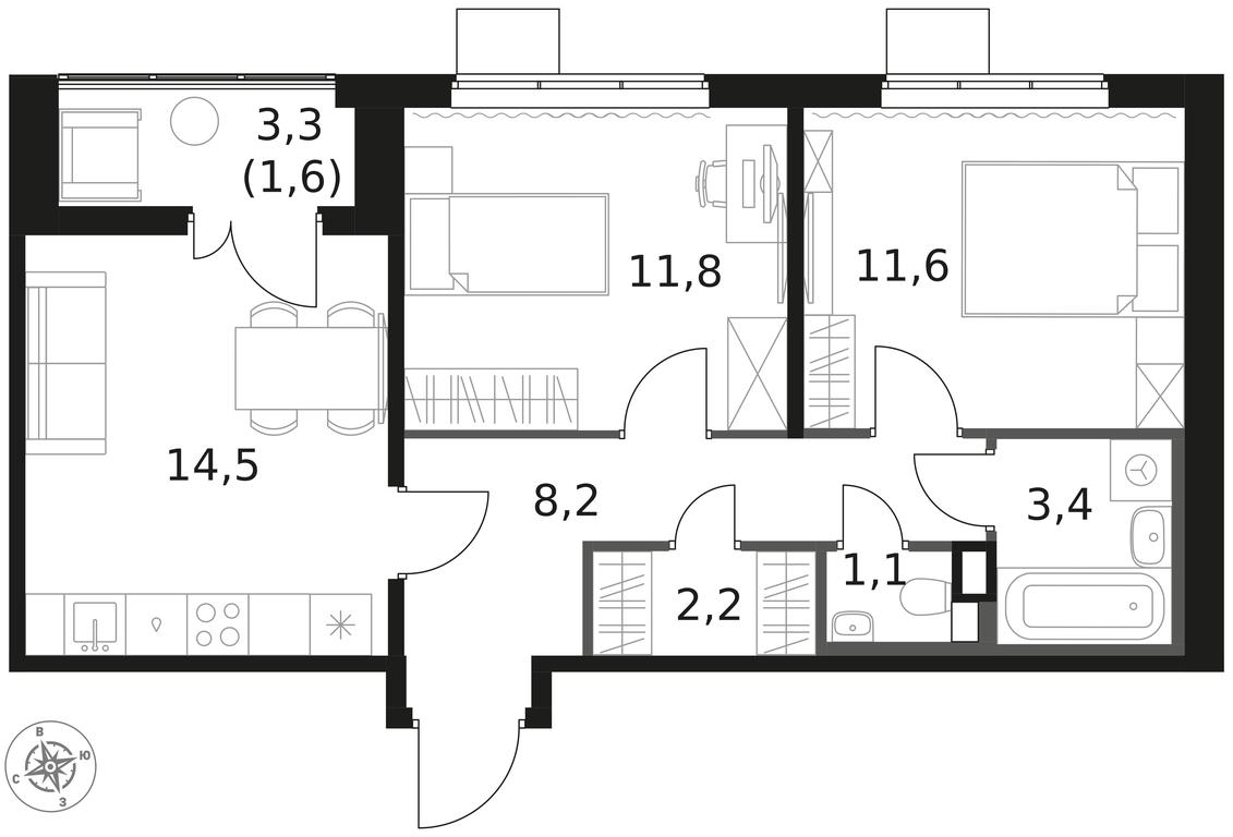 2-BD Apartment Sale, 54.4 sq. m. at 1 Himkinskij, zhiloy kompleks 1-y Khimkinskiy, kvartal Mezhdunarodny, mikrorayon Klyazma-Starbeyevo, Khimki, Moscow Region, Russia #1