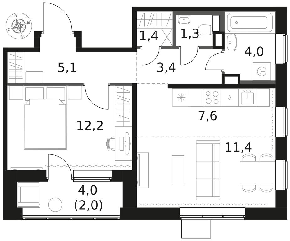2-BD Apartment Sale, 48.4 sq. m. at 1 Himkinskij, zhiloy kompleks 1-y Khimkinskiy, kvartal Mezhdunarodny, mikrorayon Klyazma-Starbeyevo, Khimki, Moscow Region, Russia #1