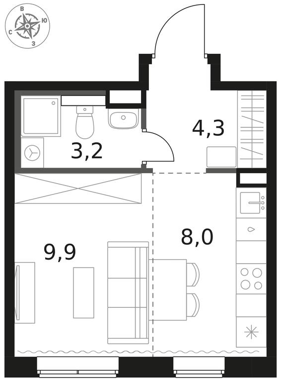 Apartment Sale, 25.4平方米 at 1 Himkinskij, zhiloy kompleks 1-y Khimkinskiy, kvartal Mezhdunarodny, mikrorayon Klyazma-Starbeyevo, Khimki, Moscow Region, Russia #1
