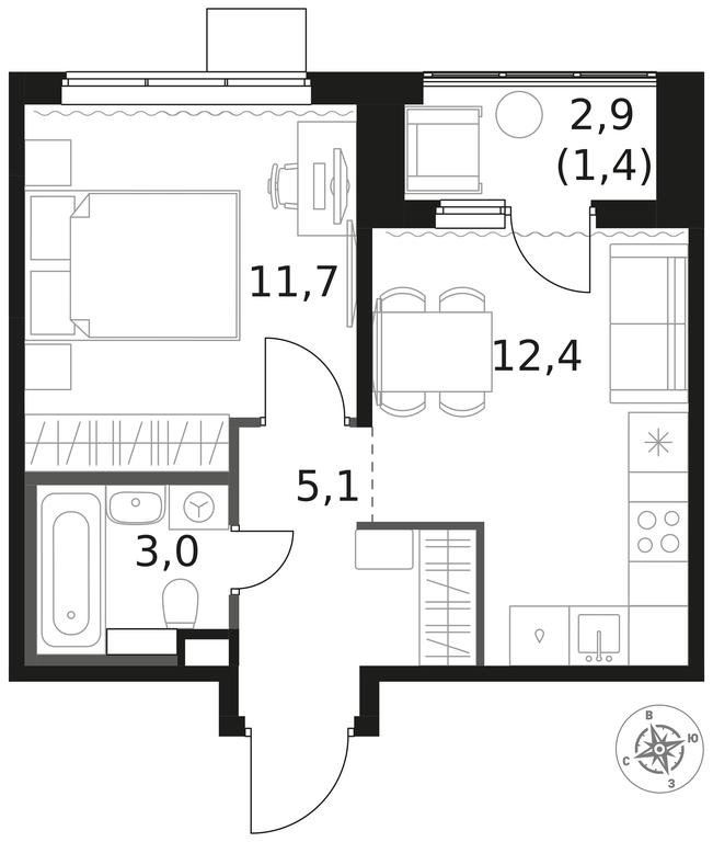 1-BD Apartment Sale, 33.6平方米 at 1 Himkinskij, zhiloy kompleks 1-y Khimkinskiy, kvartal Mezhdunarodny, mikrorayon Klyazma-Starbeyevo, Khimki, Moscow Region, Russia #1