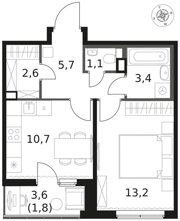 1-BD Apartment Sale, 38.5 sq. m. at 1 Himkinskij, zhiloy kompleks 1-y Khimkinskiy, kvartal Mezhdunarodny, mikrorayon Klyazma-Starbeyevo, Khimki, Moscow Region, Russia #1
