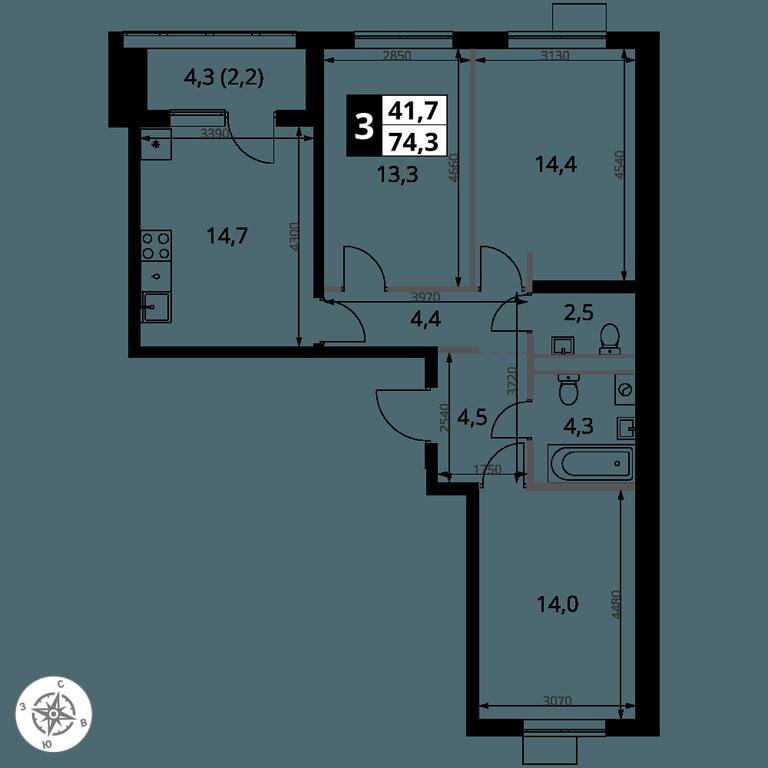 3-BD Apartment Sale, 74.3 sq. m. at 1 Yasenevskij, Kvartal № 24, Mosrentgen Settlement, Moscow, Russia #1