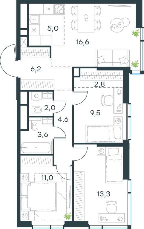 3-BD Apartment Sale, 74.6 sq. m. at Level Michurinskiy, Озёрная улица, вл1, Москва, Россия #1