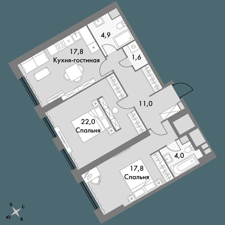 3-BD Apartment Sale, 79.1平方米 at Arkhitektor, Akademika Volgina Street, 2Д, Moscow, Russia #1