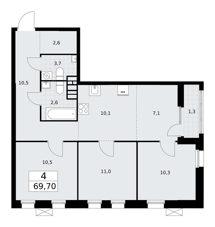 3-BD Apartment Sale, 69.7 sq. m. at Dzen-Kvartaly, ulitsa Aleksandry Monakhovoy, 2/3, Sosenskoye Settlement, Moscow, Russia #1