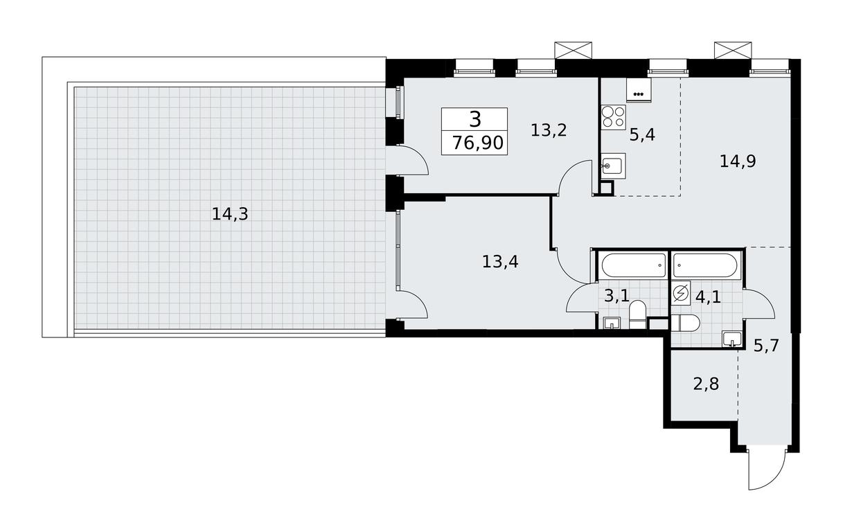 2-BD Apartment Sale, 76.9 sq. m. at Dzen-Kvartaly, ulitsa Aleksandry Monakhovoy, 2/3, Sosenskoye Settlement, Moscow, Russia #1