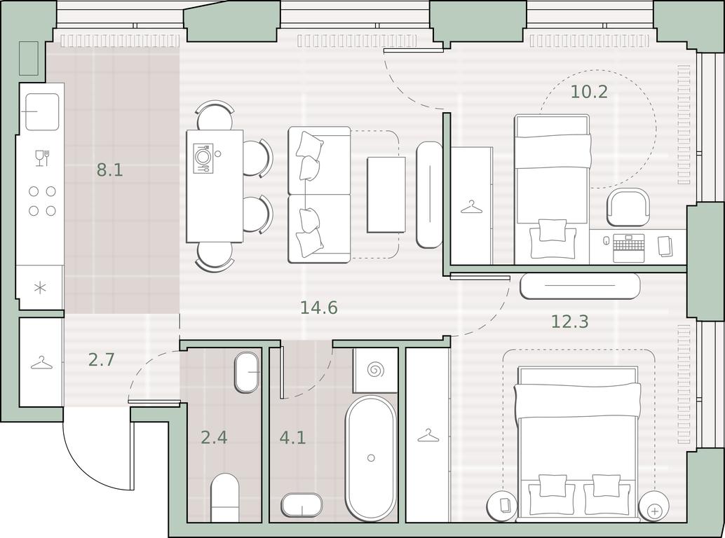 2-BD Apartment Sale, 54.4平方米 at Sreda na Lobachevskogo, Ochakovskoye Highway, Moscow, Russia #1