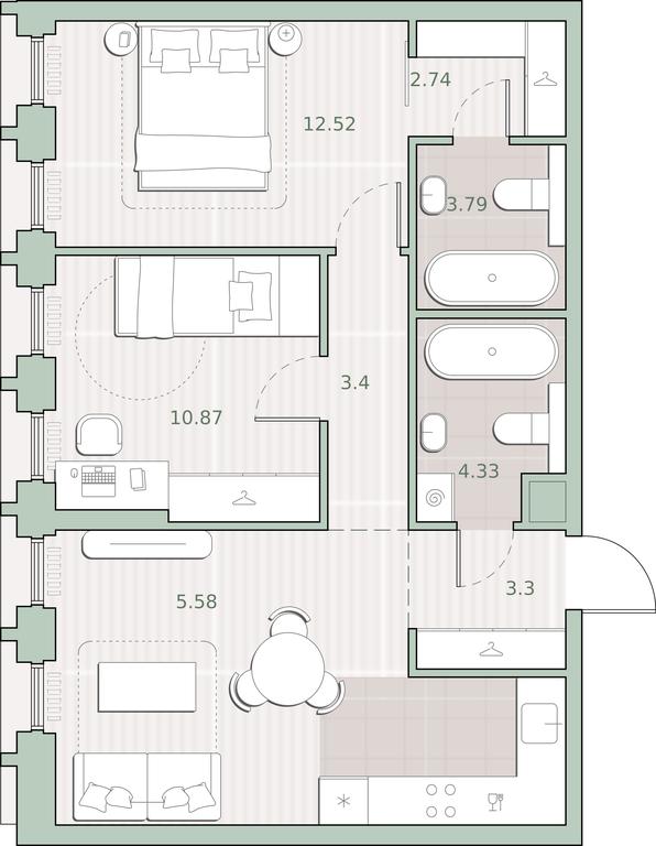 2-BD Apartment Sale, 60.76 sq. m. at Sreda na Kutuzovskom, Ivana Franko Street, Moscow, Russia #1 2-BD Apartment Sale, 60.76 sq. m. at Sreda na Kutuzovskom, Ivana Franko Street, Moscow, Russia #1