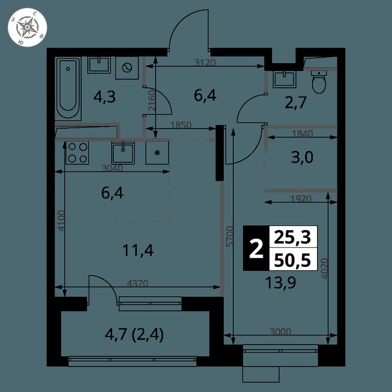 2-BD Apartment Sale, 50.5 sq. m. at 1-y Salarevskiy, Kiyevskoye Highway, Moskovskiy Settlement, Moscow, Russia #2