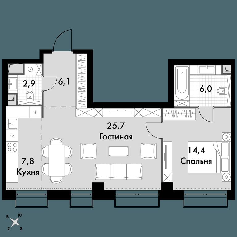 2-BD Apartment Sale, 62.9 sq. m. at Sydney City, Shenogina Street, 2, Moscow, Russia #1