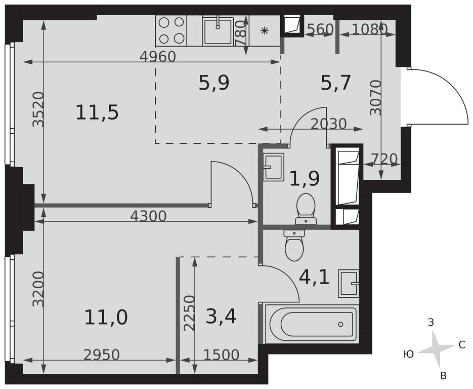 2-BD Apartment Sale, 43.5平方米 at Sydney City, Shenogina Street, 2, Moscow, Russia #2