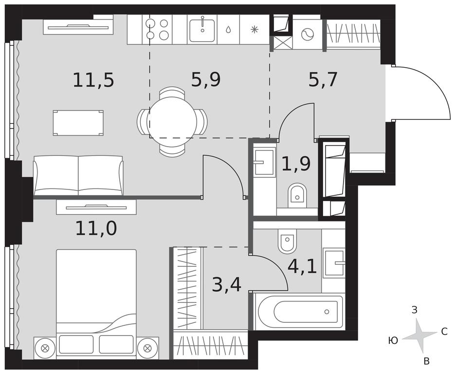2-BD Apartment Sale, 43.5平方米 at Sydney City, Shenogina Street, 2, Moscow, Russia #1