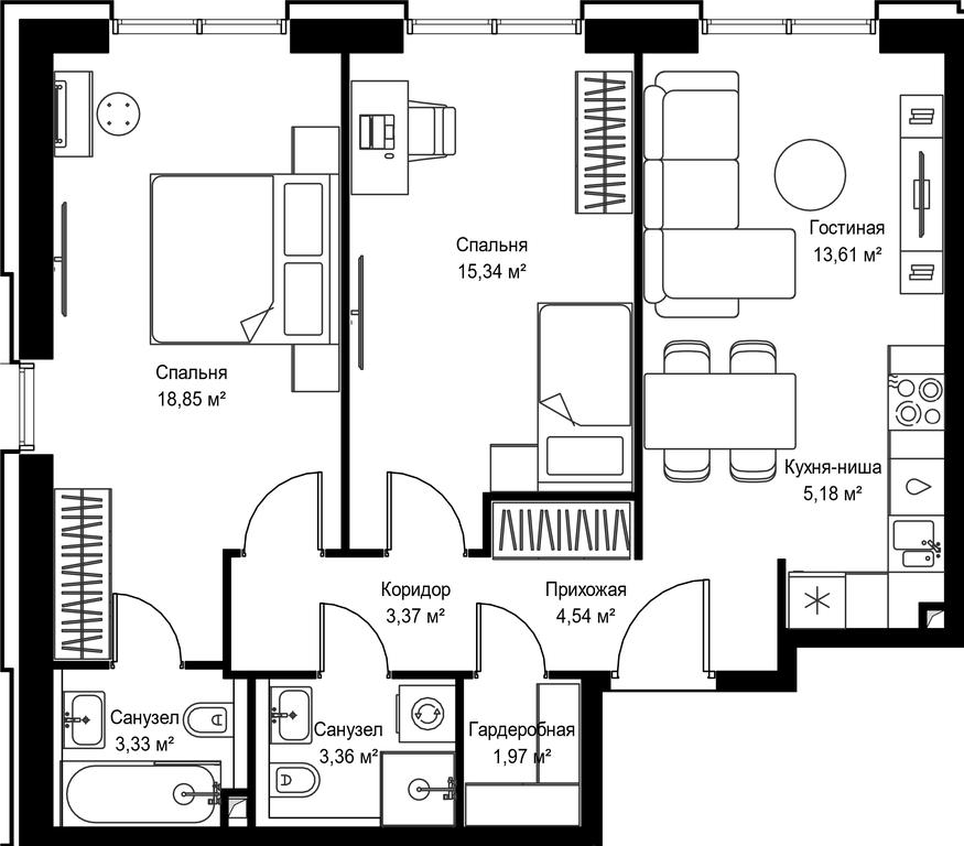 2-BD Apartment Sale, 69.55 sq. m. at Seliger City, Ilmenskiy Drive, 14к3, Moscow, Russia #2 2-BD Apartment Sale, 69.55 sq. m. at Seliger City, Ilmenskiy Drive, 14к3, Moscow, Russia #2