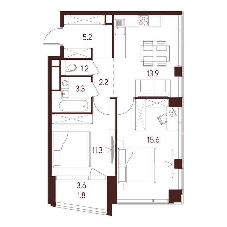 2-BD Apartment Sale, 54.5 sq. m. at INDY TOWERS (Indi Tauerz), Kuusinen Street, Moscow, Russia #1