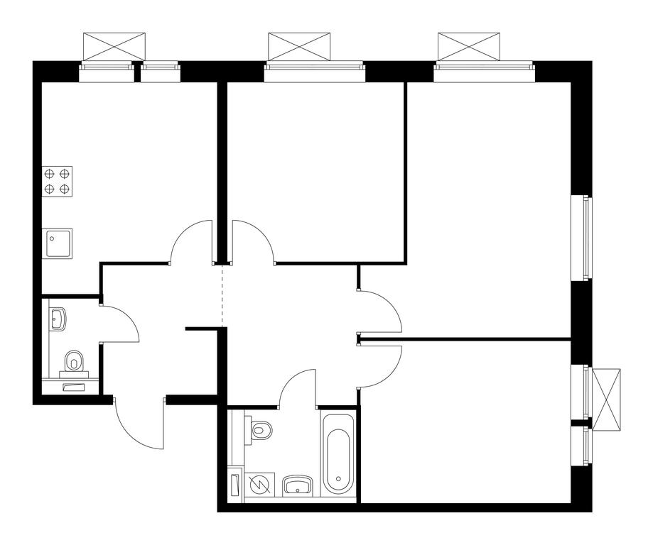 3-BD Apartment Sale, 71.7 sq. m. at Butovo Park 2, Butovo Park Residential Complex, Butovo Work Settlement, Leninskiy City District, Moscow Region, Russia #1